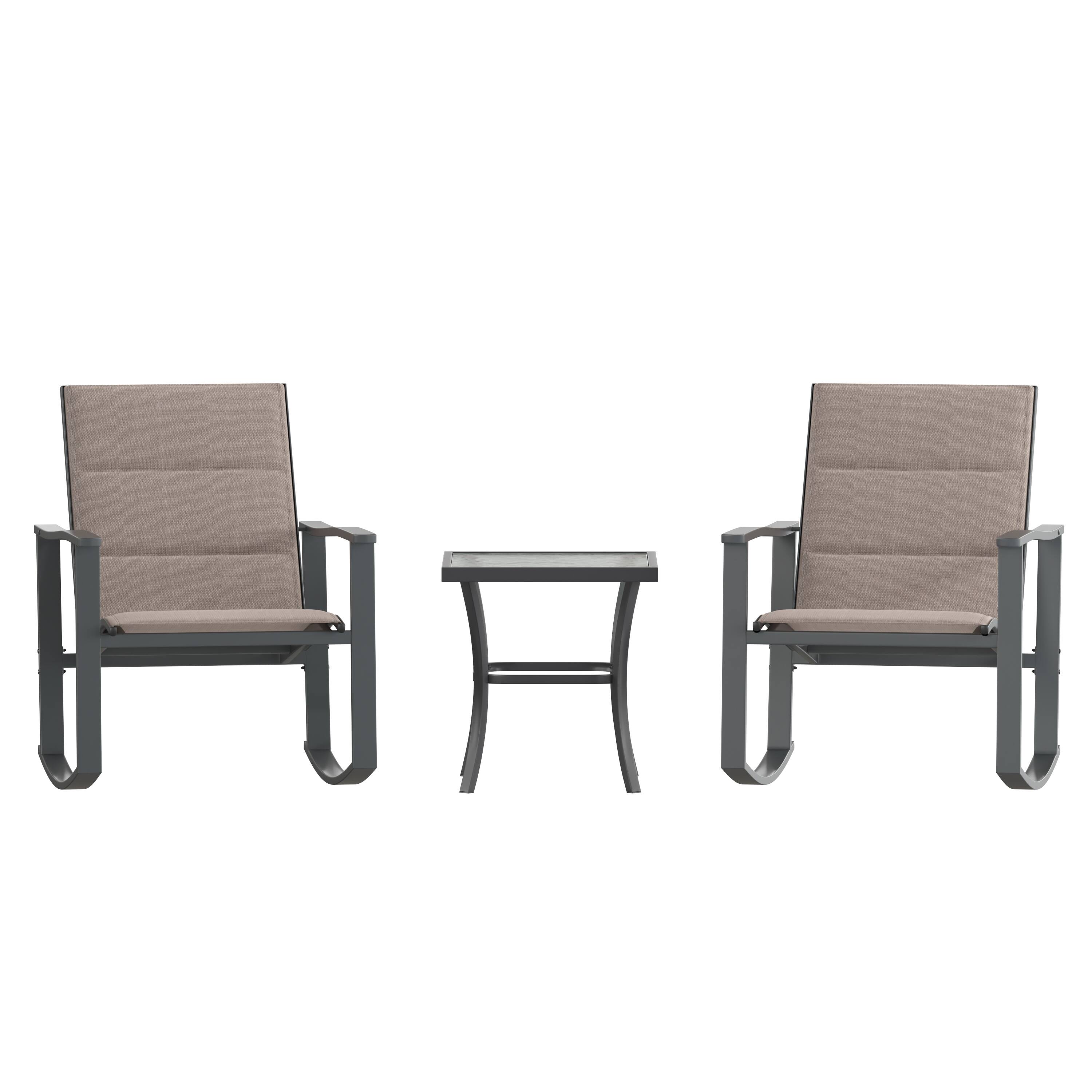 Alt View 10. Emma + Oliver - Braelin 3 Piece Outdoor Rocking Chair Patio Set with Flex Comfort Material and Metal Framed Glass Top Table - Brown.