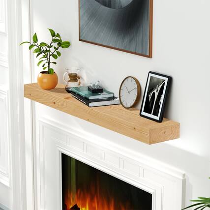 Front. TinyHomie - 48 inch Wood Floating Fireplace Shelves Wall Mounted Clear Varnished 48inch x8inch x3inch.