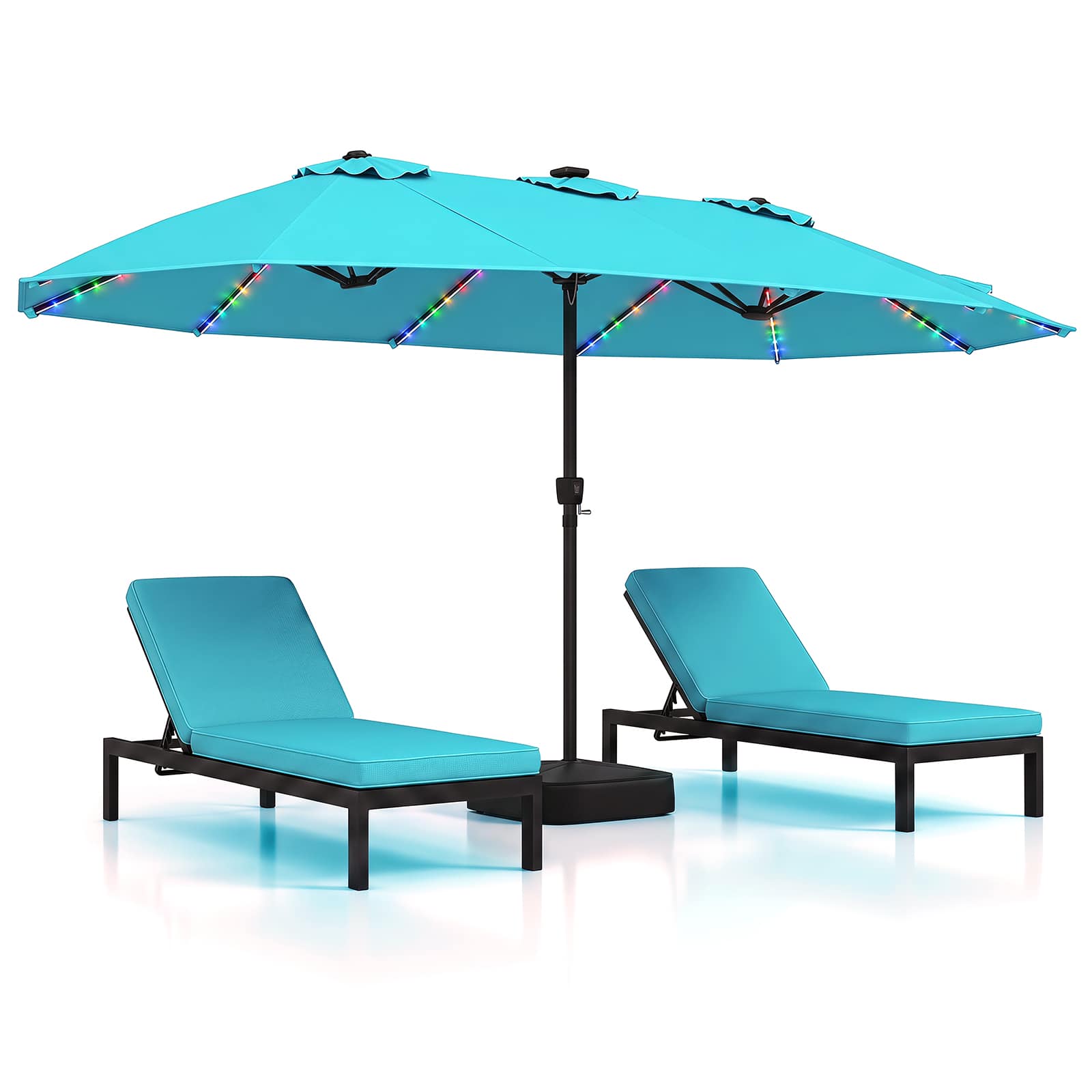 Gymax - 15.5 FT Extra-Large Patio Umbrella w/Base Included 12 Ribs 12 Light Modes Turquoise - Green price history on PriceWatchPro