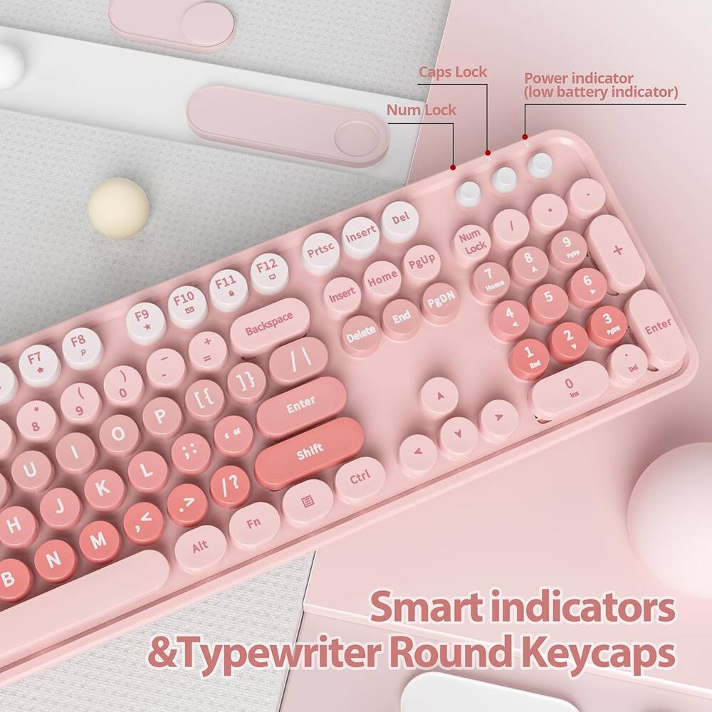 Caps Lock  
Num Lock  
Power indicator (low battery indicator)  

Smart indicators & Typewriter Round Keycaps