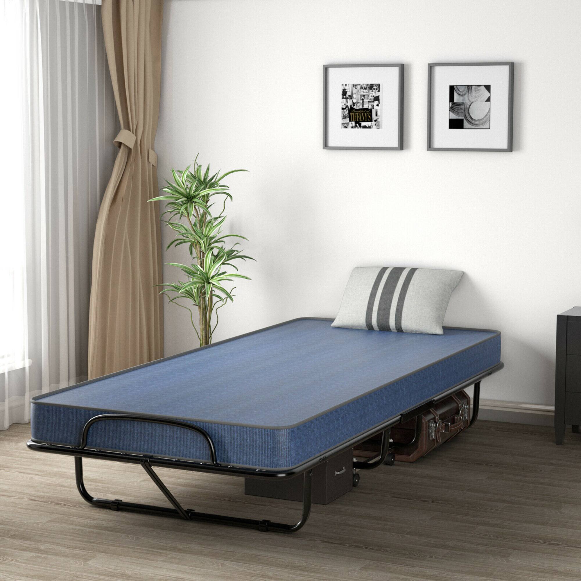 Alt View 2. Costway - Costway Folding Bed with Memory Foam Mattress Portable Rollaway Guest Cot Memory Foam Made in Ital - Navy.