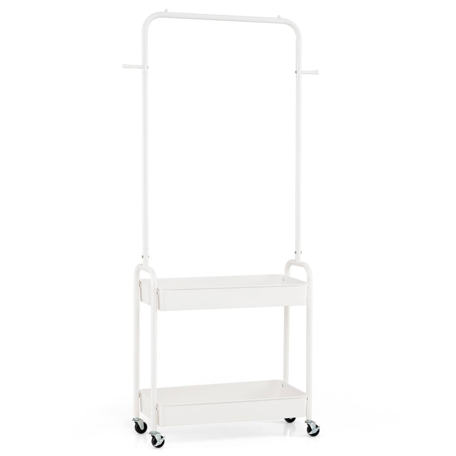 Alt View 9. Gymax - Gymax Rolling Clothes Rack w/Hanging Rod Side Hooks Storage Baskets Lockable Wheels White - White.