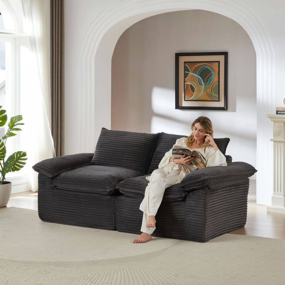 Alt View 2. Kadyn - Oversized Modular Corduroy Sofa, Cloud Couch with Removable Cushions, DarkGray - Gray.