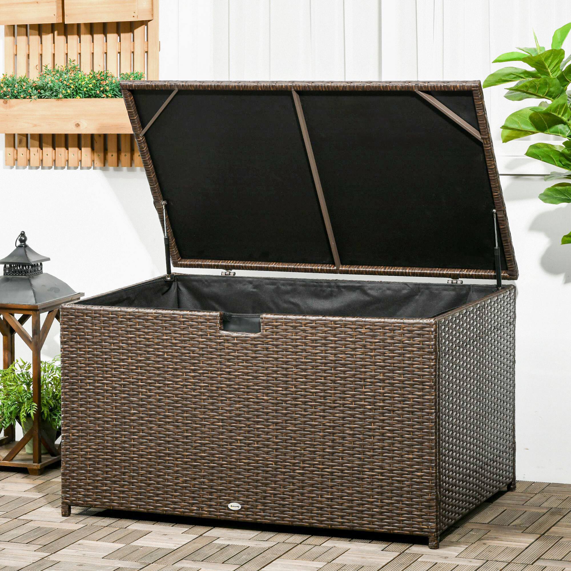 Alt View 1. Outsunny - 113 Gallon Deck Box, Rattan Outdoor Storage Box, Waterproof Storage Container for Indoor, Patio Furniture Cushions - Brown.
