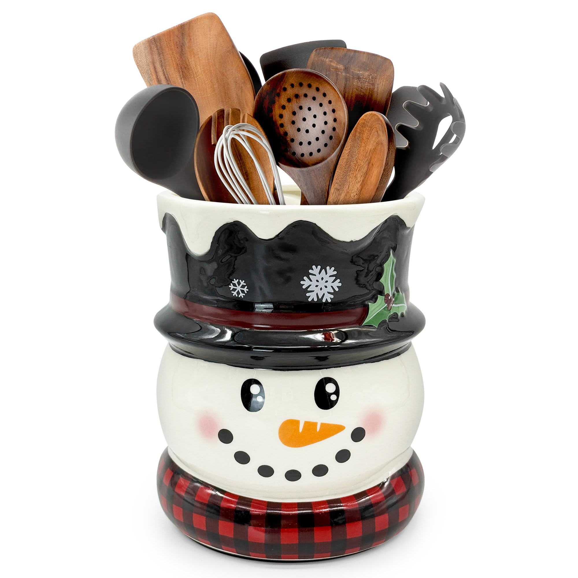 Alt View 1. Paradigms Interiors - Christmas Kitchen Decor Ceramic Snowman Utensil Holder Cute Utensils Xmas Crock For Rustic Farmhouse Indoor... - Christmas Snowman.