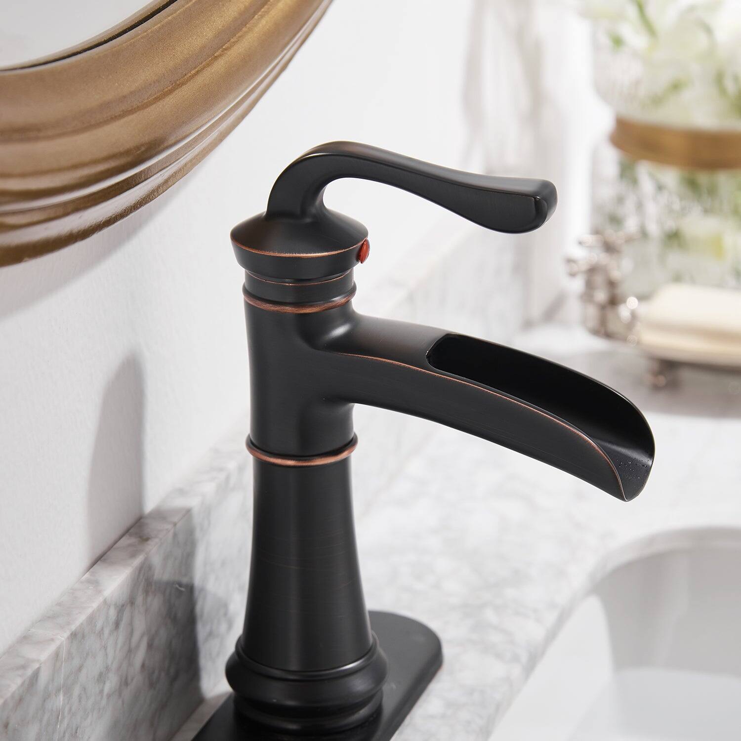 Alt View 7. Boyel Living - Single Handle Waterfall Bathroom Faucet 1-Hole with Deckplate and Pop-up Drain in Oil Rubbed Bronze - Oil Rubbed Bronze.