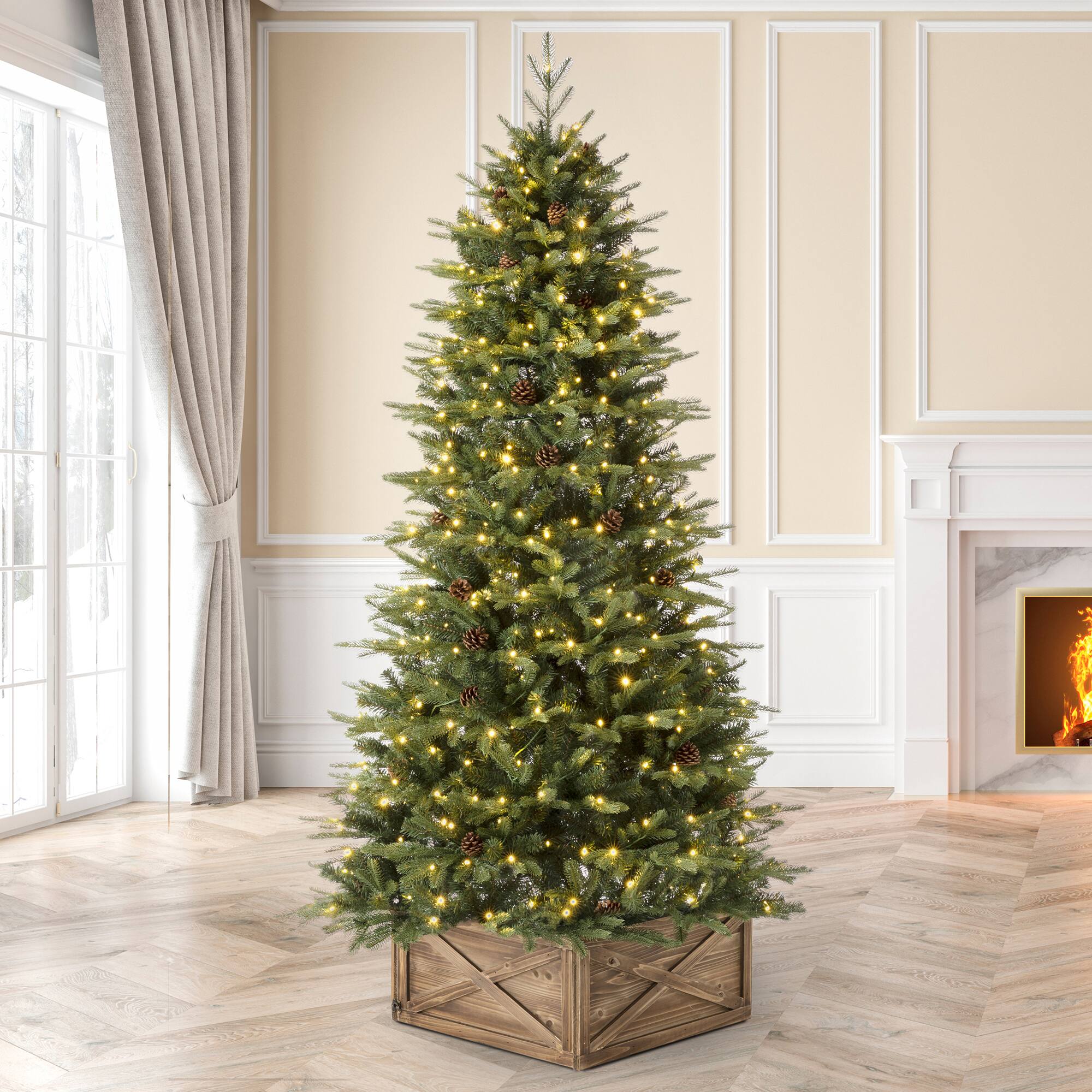 Alt View 5. Glitzhome - 7ft Pre-Lit Fir Slim Artificial Christmas Tree with 500 LED Lights - Green.