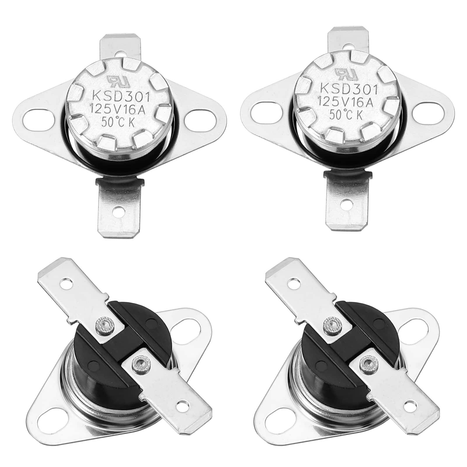 Unique Bargains - 4pcs KSD301 Thermostat 50°C/122°F 16A Normally Open N.O Temperature Switch for Microwaves/Oven Bakelite - Silver