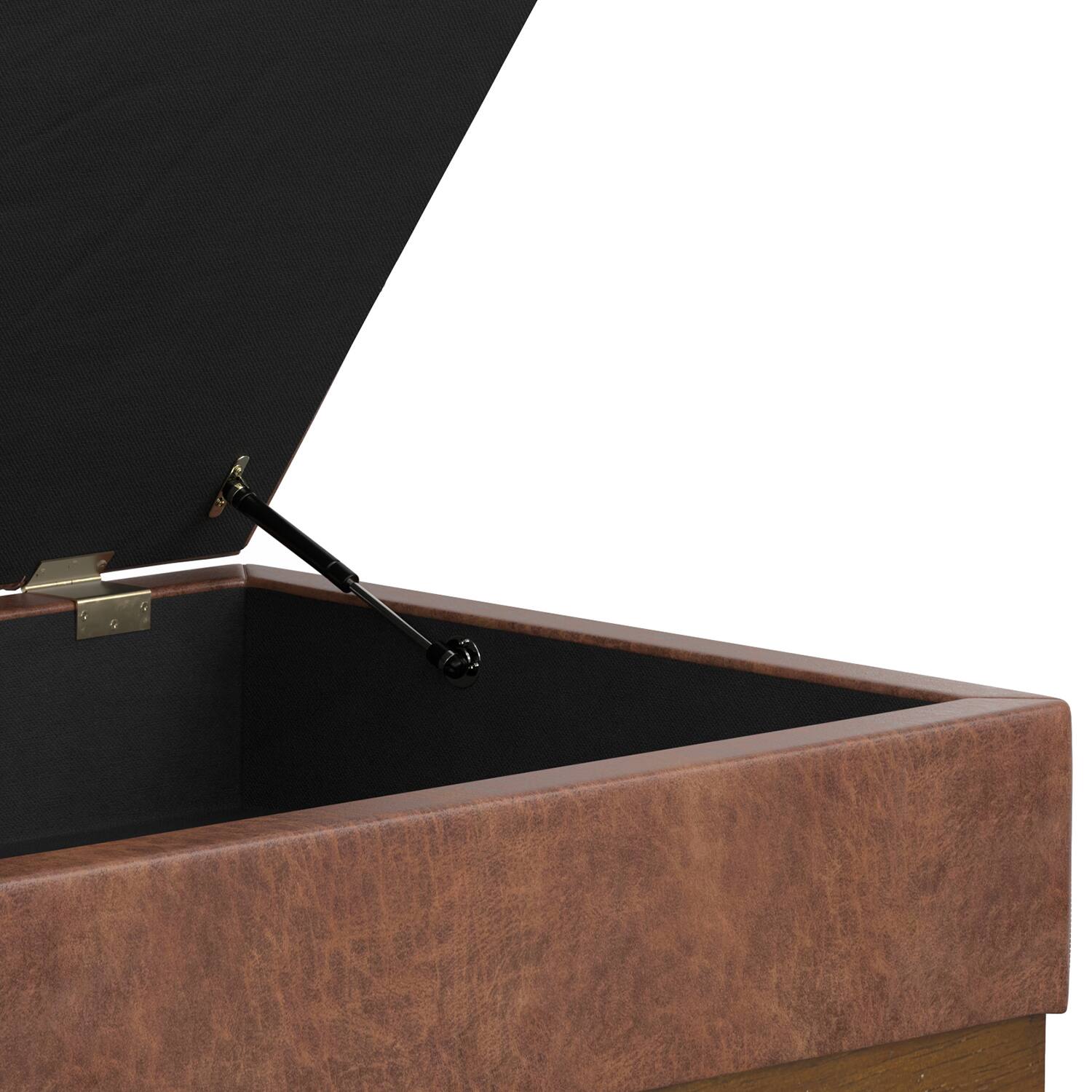 Alt View 6. Simpli Home - Mariah 34 inch Contemporary Rectangle Coffee Table Storage Ottoman in Distressed Saddle Brown Faux Leather, Assembled - Distressed Saddle Brown.