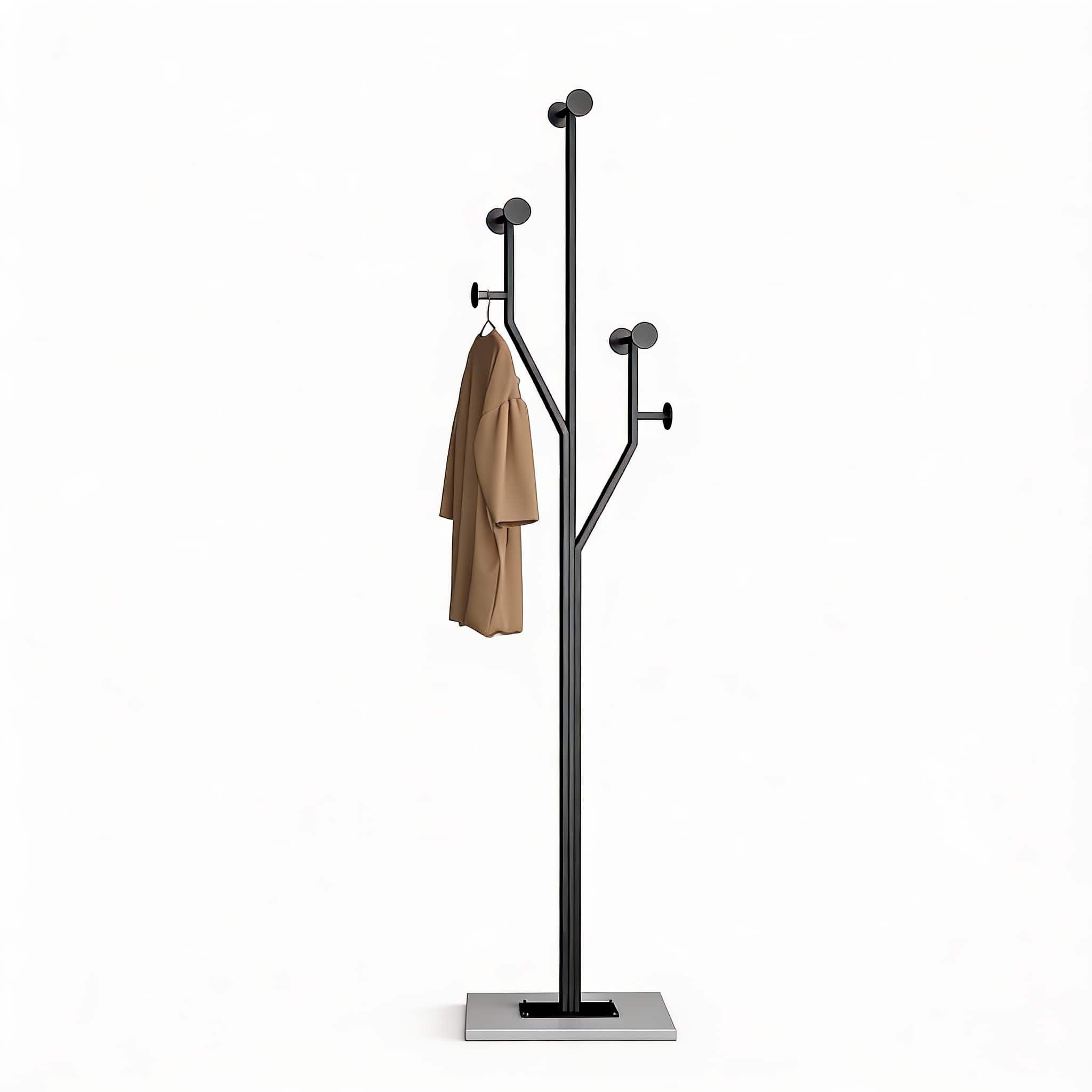 Frangdom - Tree Coat Rack Marble Base 8 Hooks Corner Stand - Black 10.24"D x 14.96"W x 68.9"H