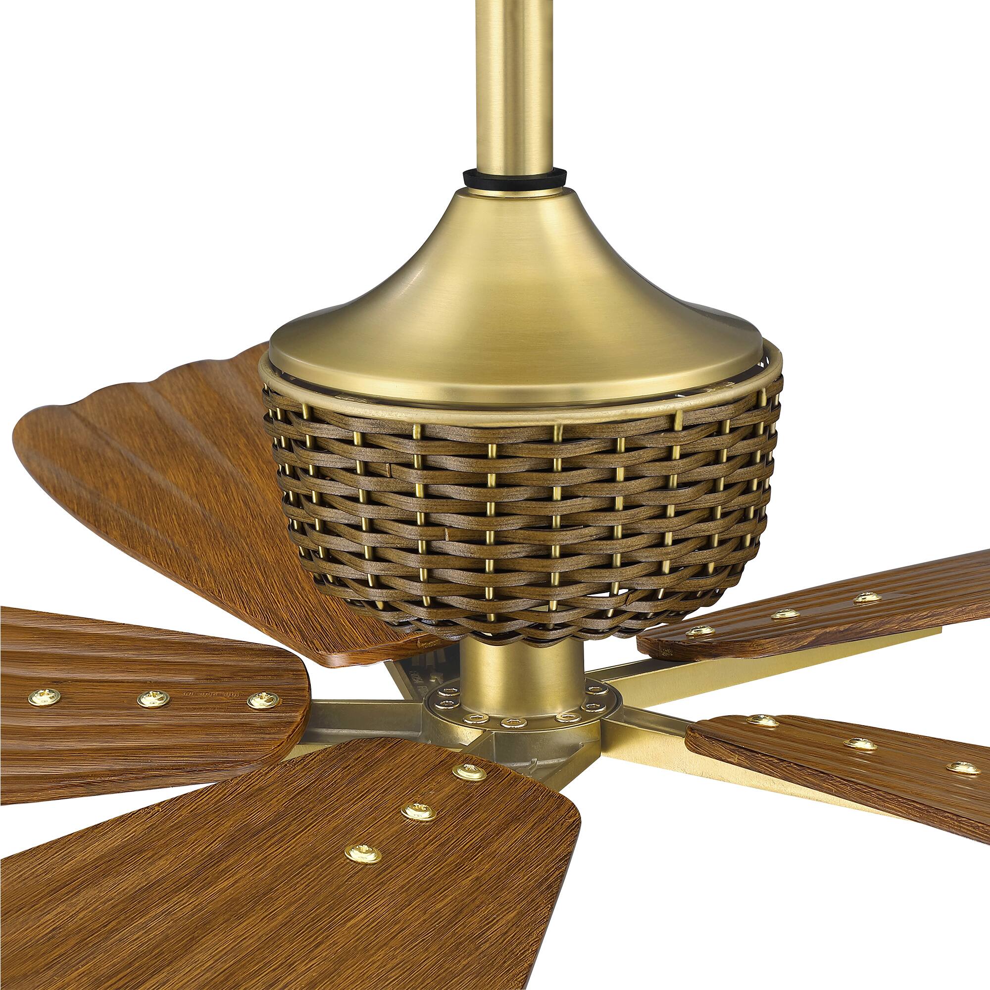 Alt View 10. Parrot Uncle - 56" Brown Tropical Pleated Leaf 5-Blade Indoor Outdoor Ceiling Fan with Remote, No Light - Gold.