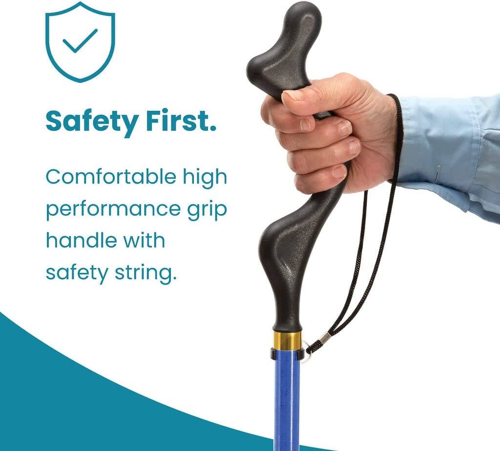 Safety First.  
Comfortable high performance grip handle with safety string.