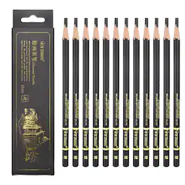 Unique Bargains - 12pcs Hard Charcoal Pencils Professional Oily for Sketching Artists Beginners Shading Blending - Black
