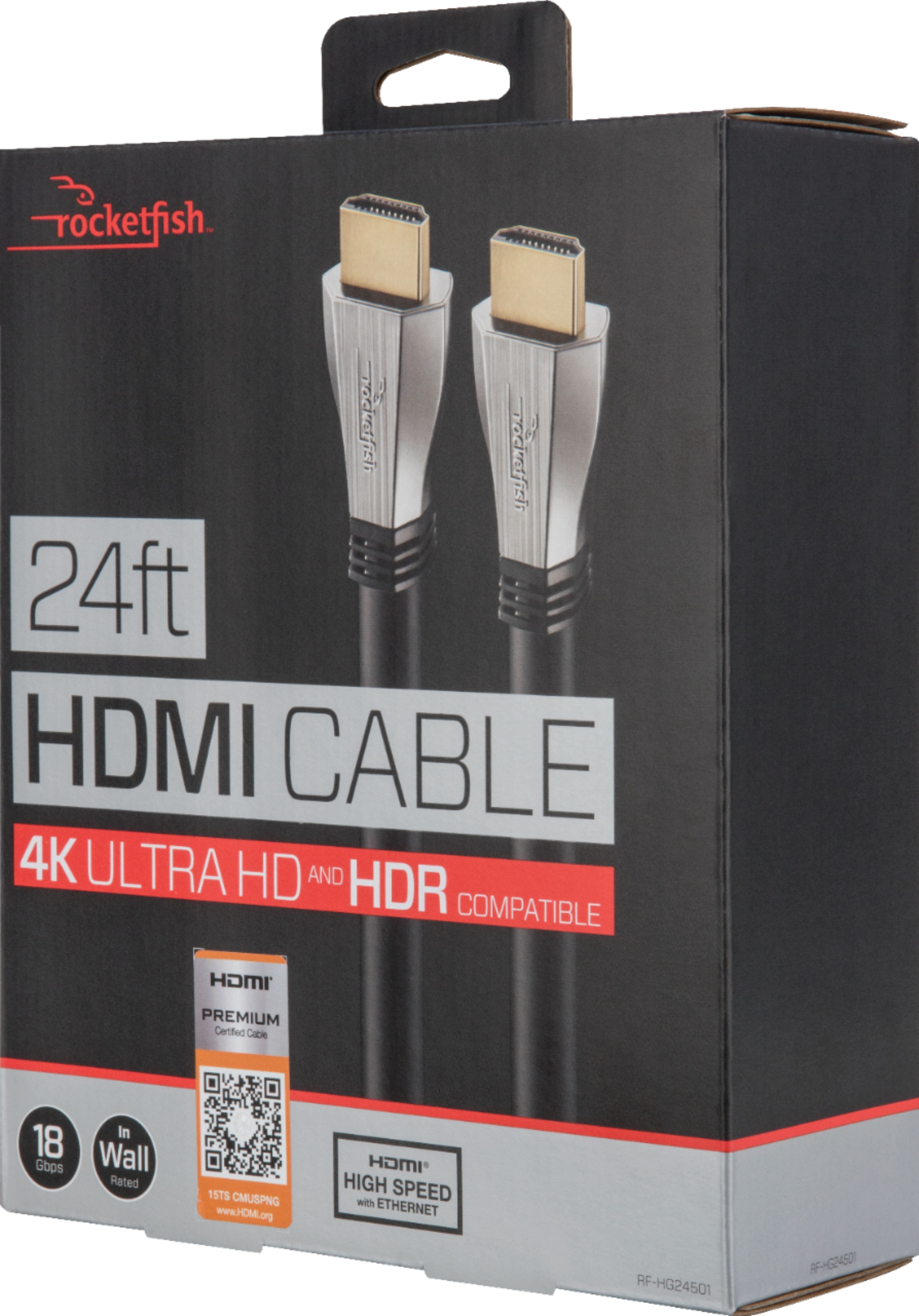 Alt View 12. Rocketfish™ - 24' 4K UltraHD/HDR In-Wall Rated HDMI Cable - Black.