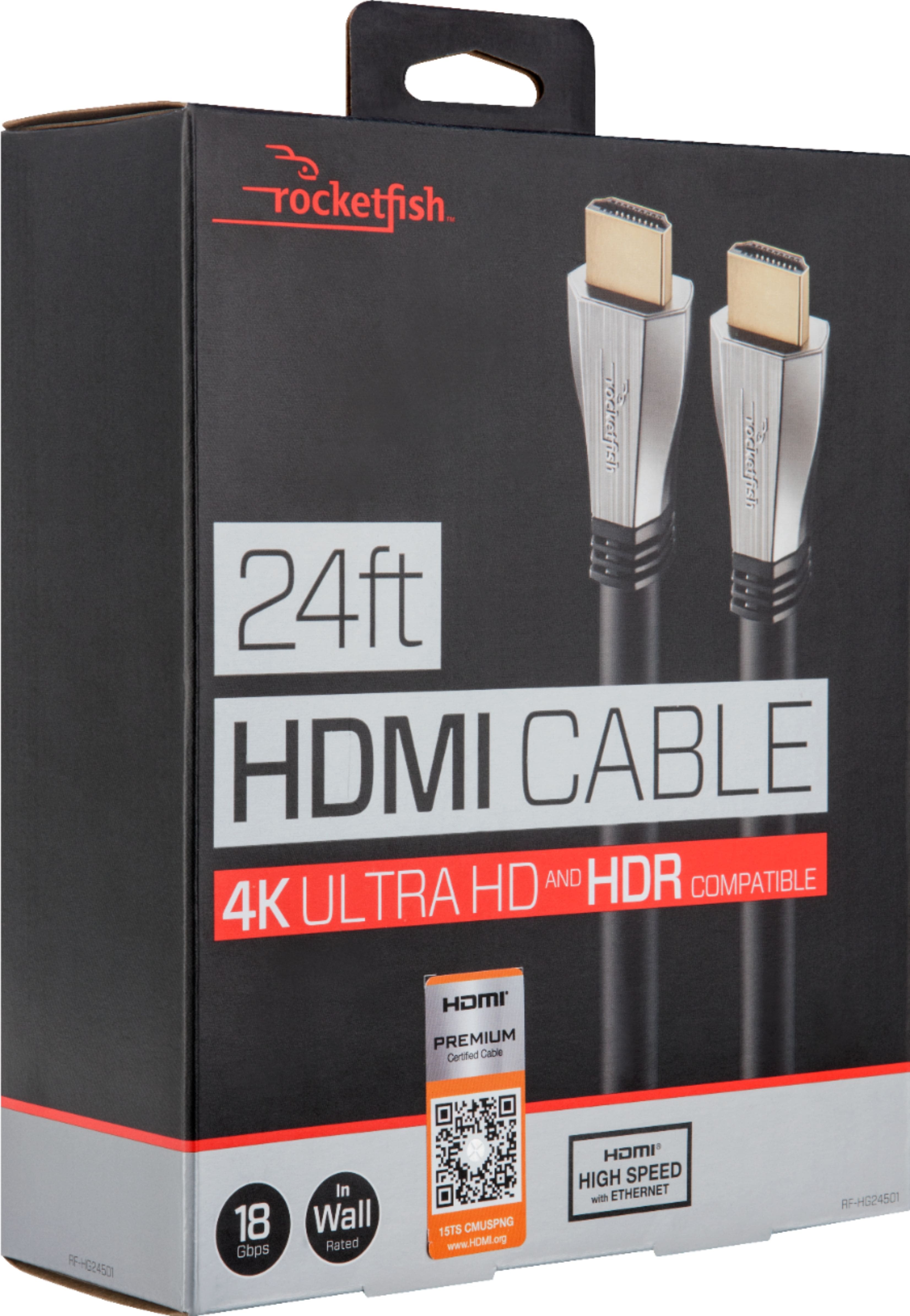 Alt View 13. Rocketfish™ - 24' 4K UltraHD/HDR In-Wall Rated HDMI Cable - Black.