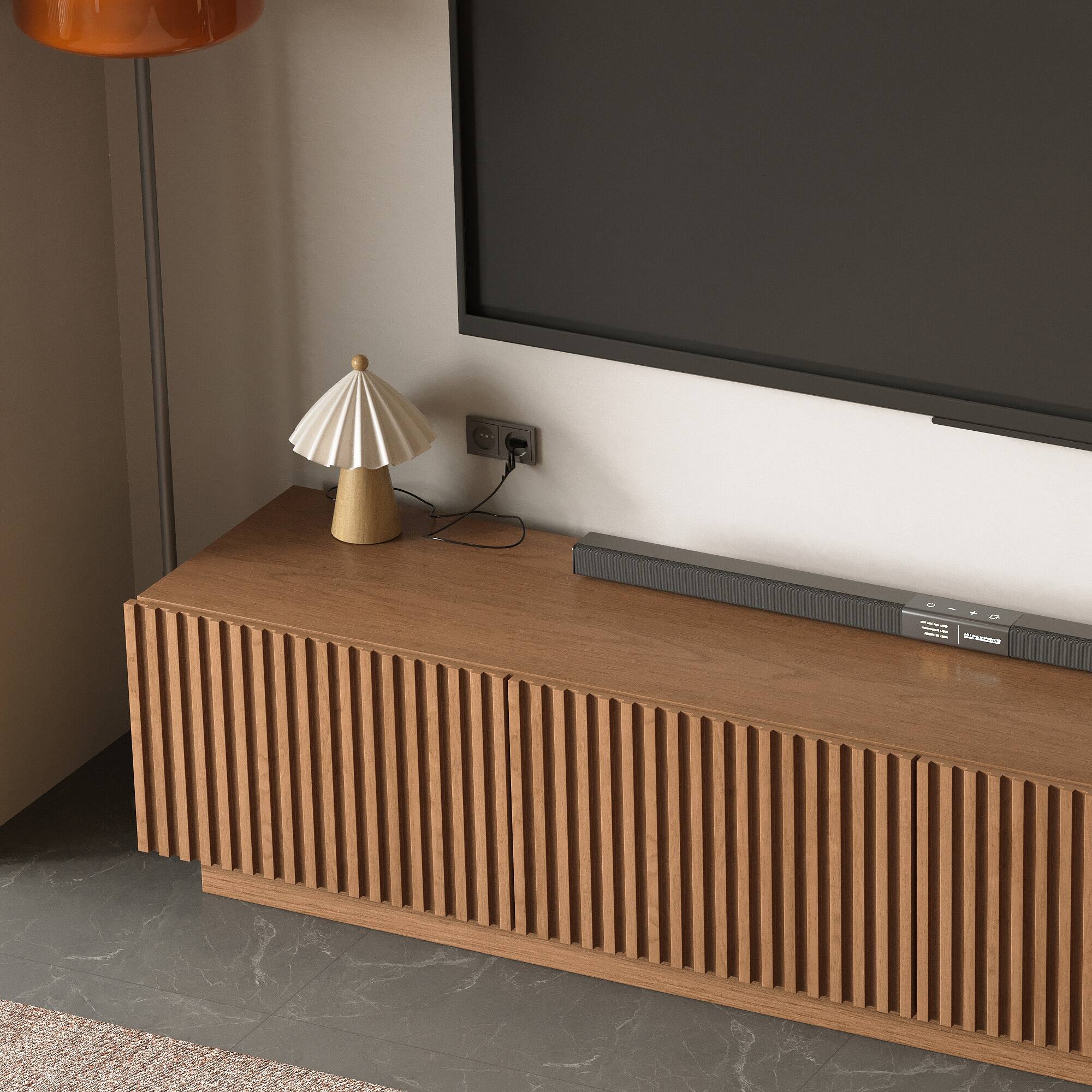 Alt View 2. luck idea - 86.61" TV Stand & Media Console, Modern Entertainment Center with Large Storage for Living Room - Walnut Color.