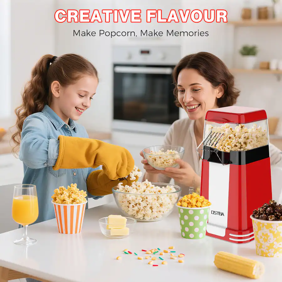 Use Mini Popcorn Machine OSTBA 1200W Electric Hot Air Popcorn Popper Machine with Butter Melting ...
