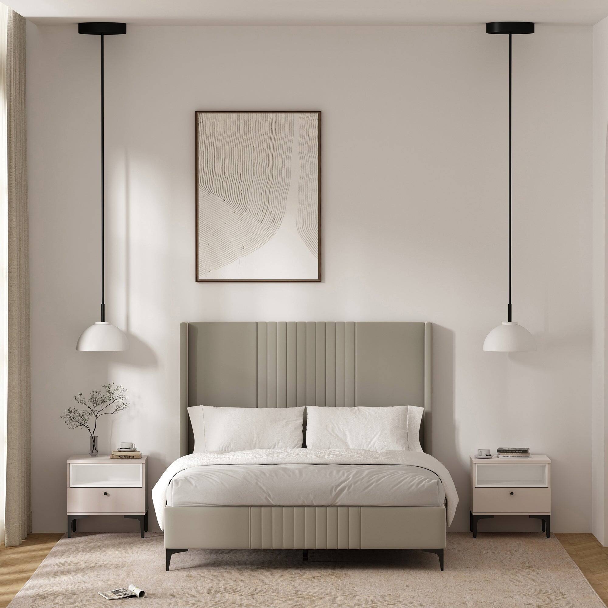 Angle. Manhattan Comfort - Amara Modern 20" Nightstand - Set of 2 - Pale Rose and White.