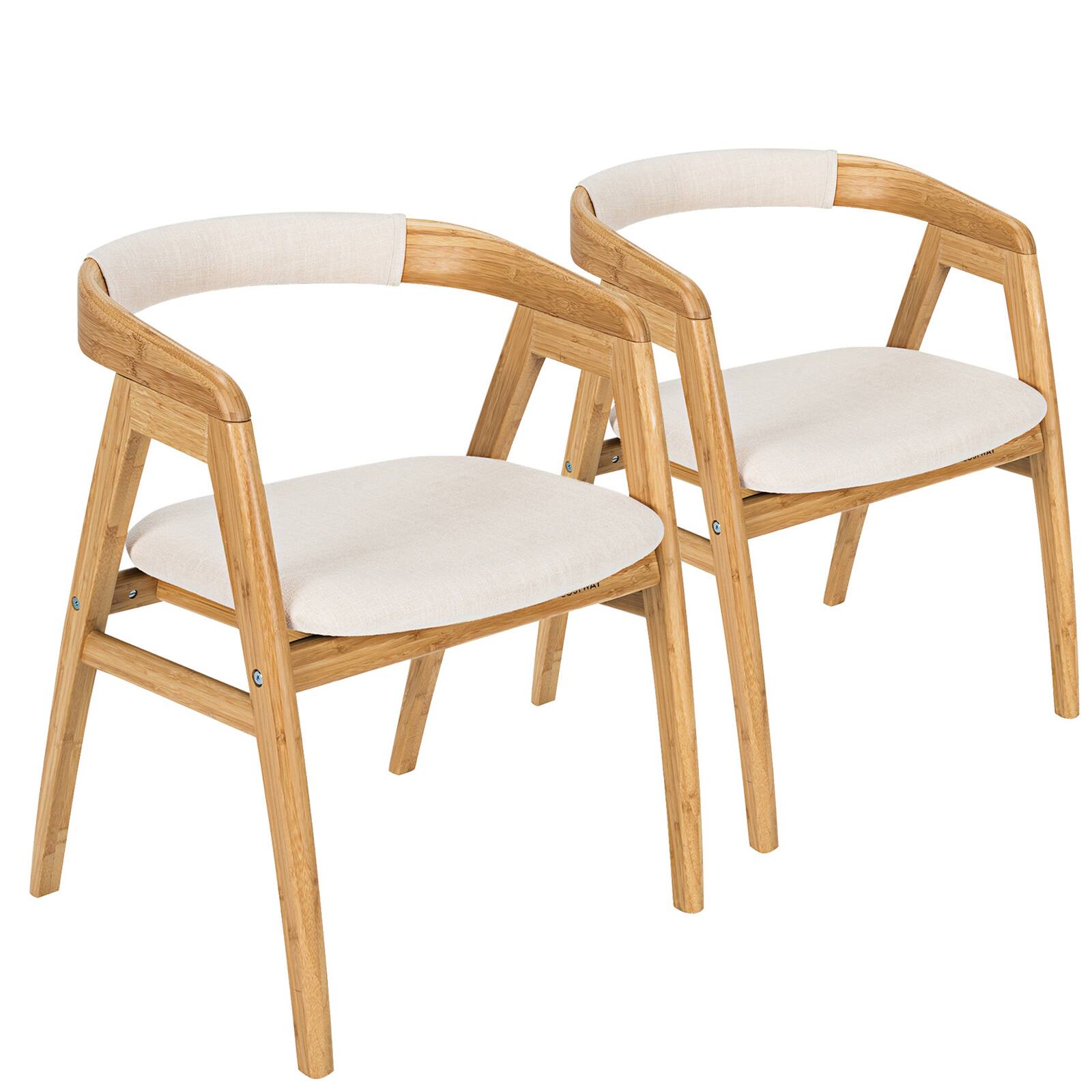 Front. Costway - Costway Set of 2 Bamboo Accent Chairs Leisure Chairs Armchairs w/ Seat Cushion - Natural.