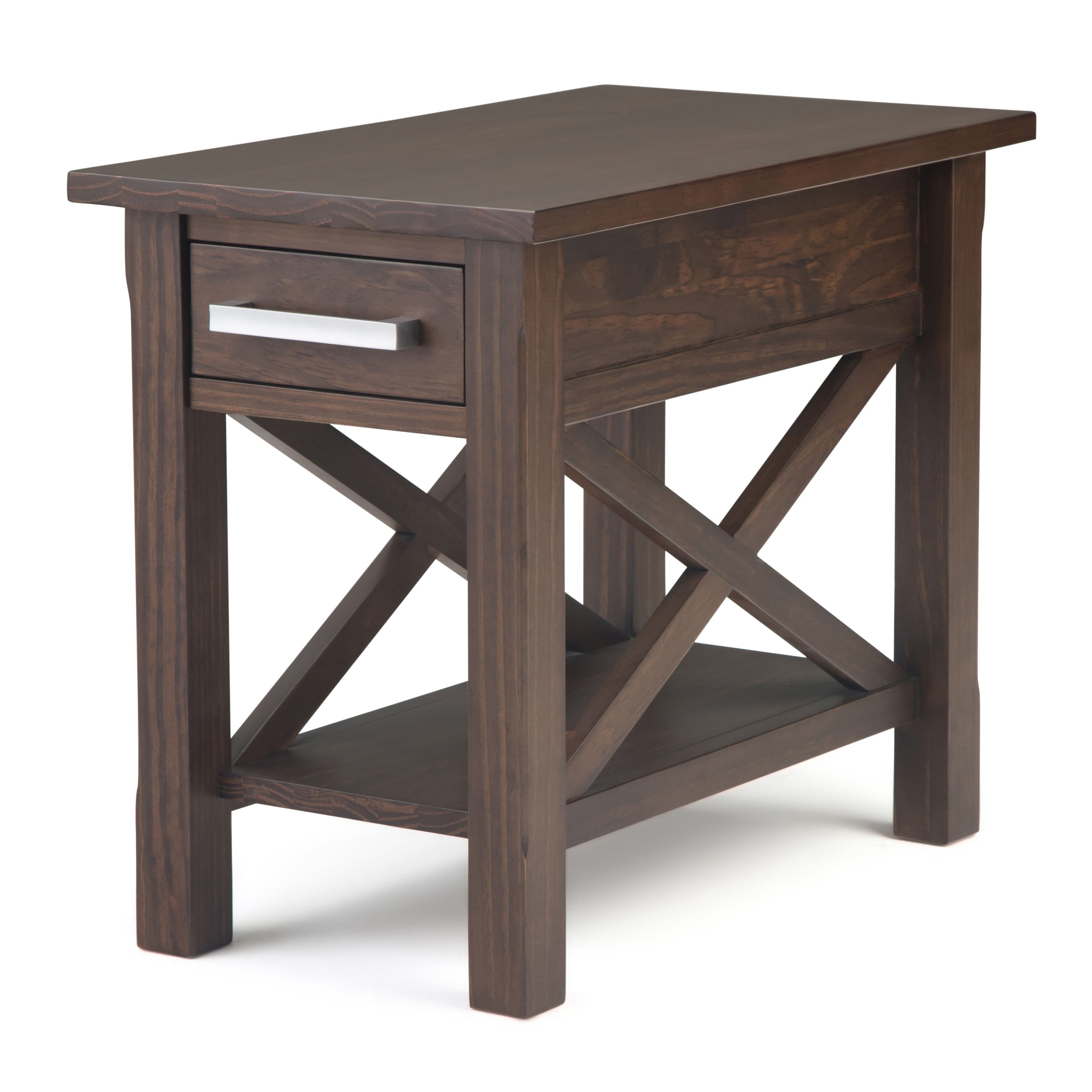 Angle. Simpli Home - Kitchener Narrow Side Table - Warm Walnut Brown.