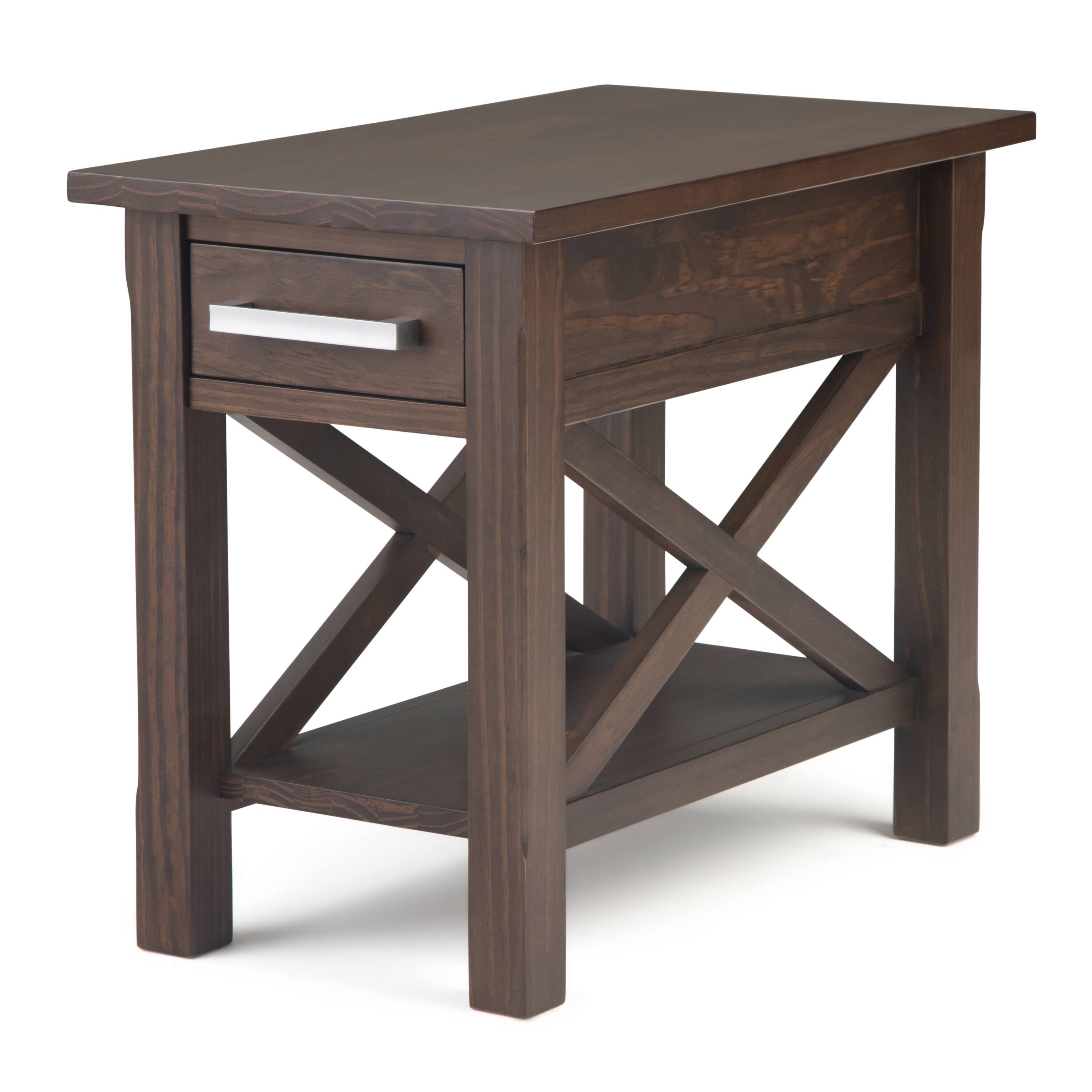 Angle. Simpli Home - Kitchener Narrow Side Table - Warm Walnut Brown.