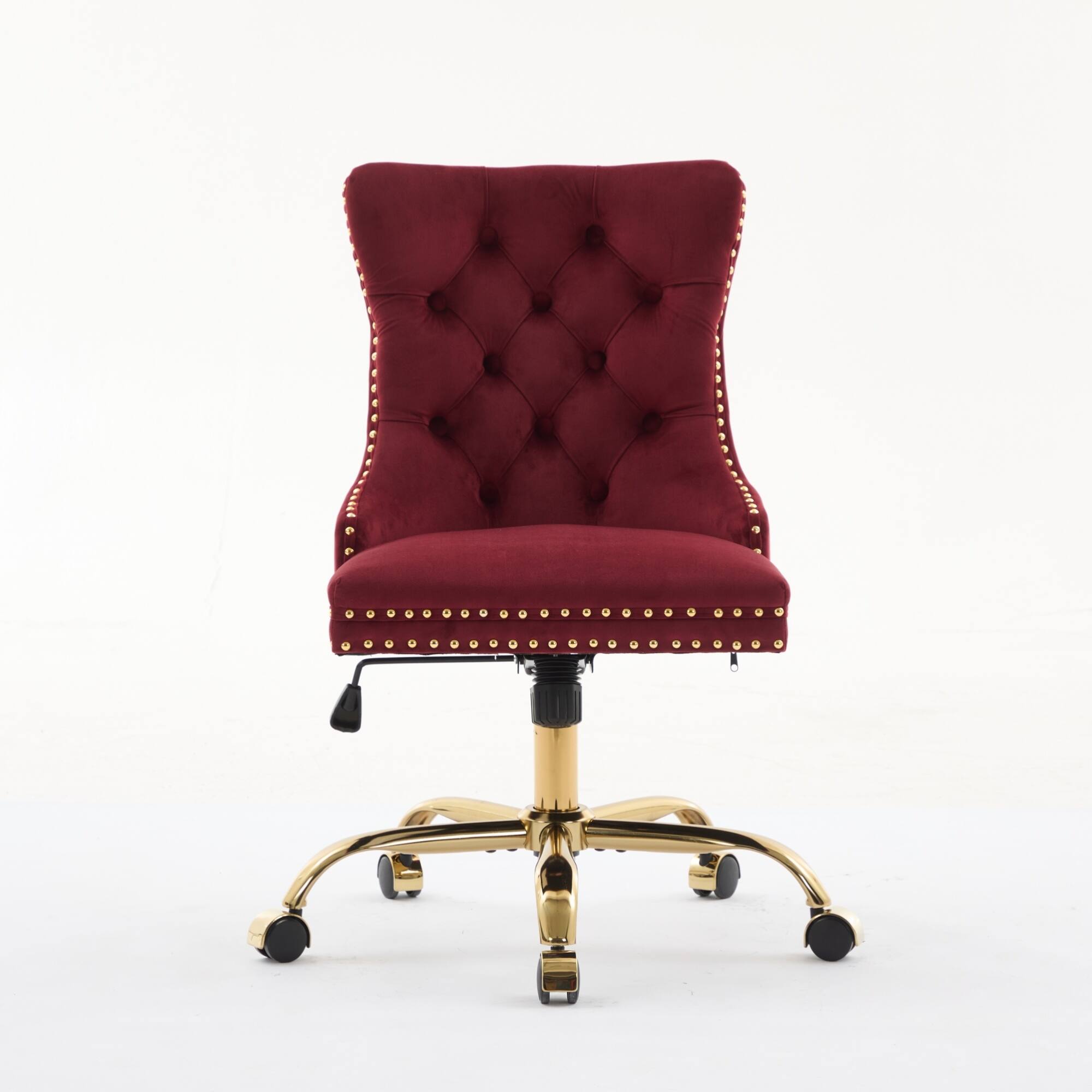 GOODSILO - Modern Velvet Upholstered Office Chair with Tufted Button Design and Golden Metal Base for Home Workspace - Thumbnail 2