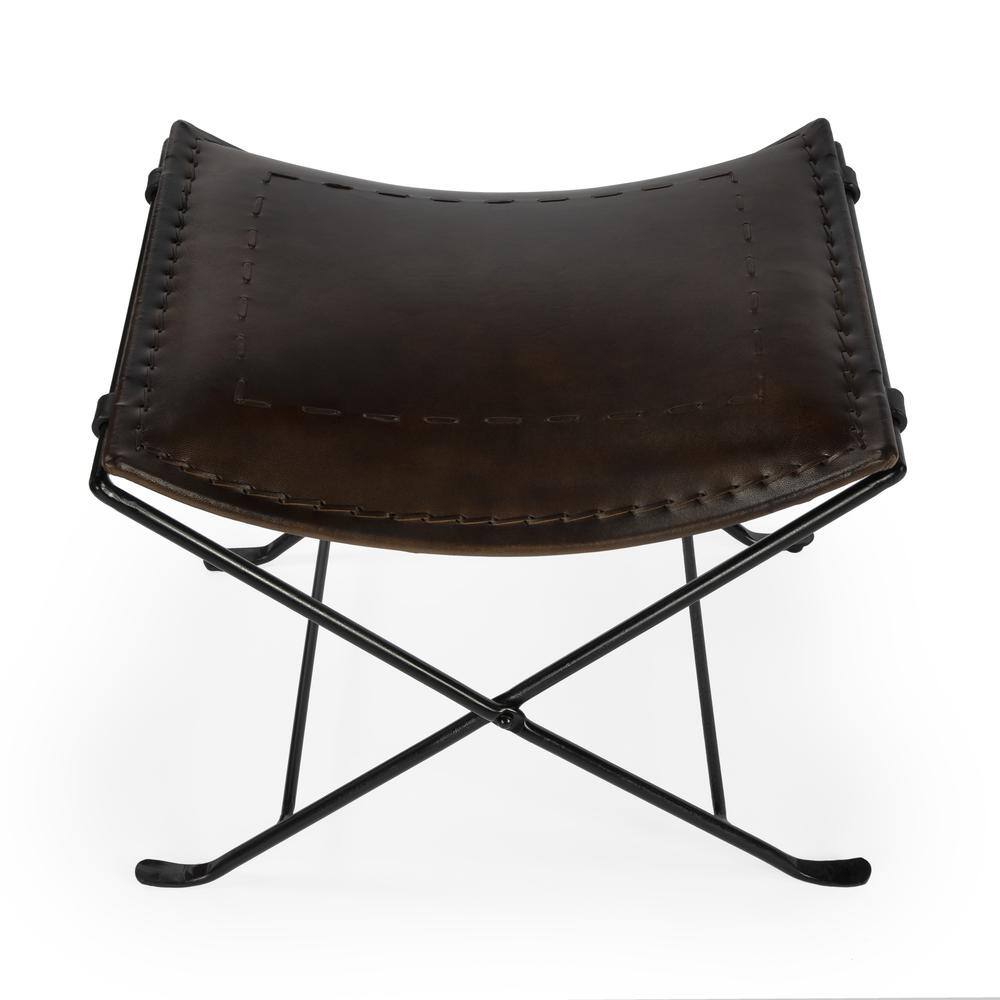 Alt View 3. Butler Specialty - Melton Leather 21.5"W Accent Stool - Dark Brown.
