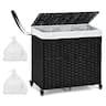 Costway - Laundry Hamper w/Wheels & Lid, 125L 3-Section Clothes Hamper w/2 Liner Bags - Black