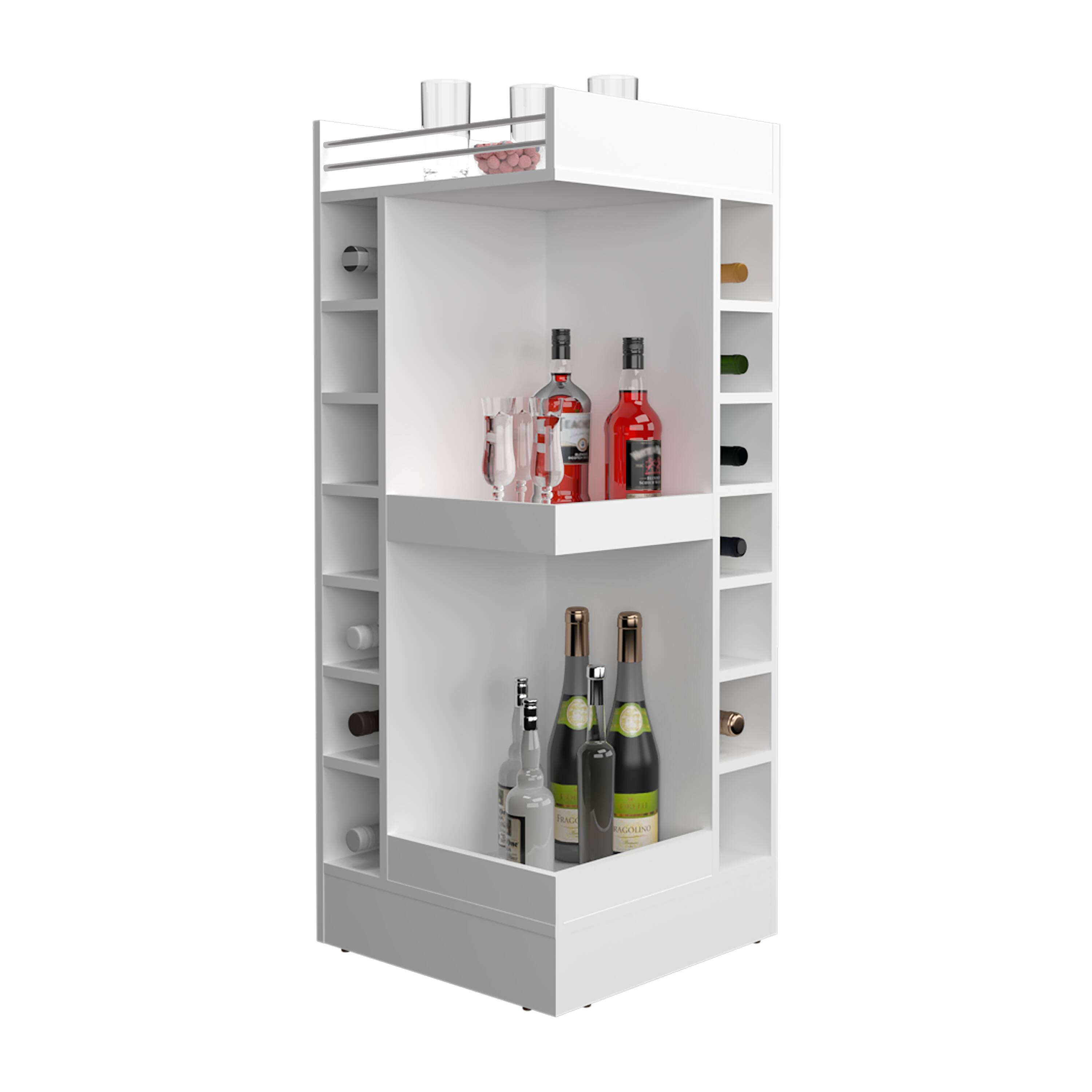 Alt View 3. TuHome - Lyman 46" Tall 3-Tier Corner Bar Cabinet With Fourteen Wine Bottle Cubbies, Living Room, Liquor Cabinet, Storage Cabinet - White.