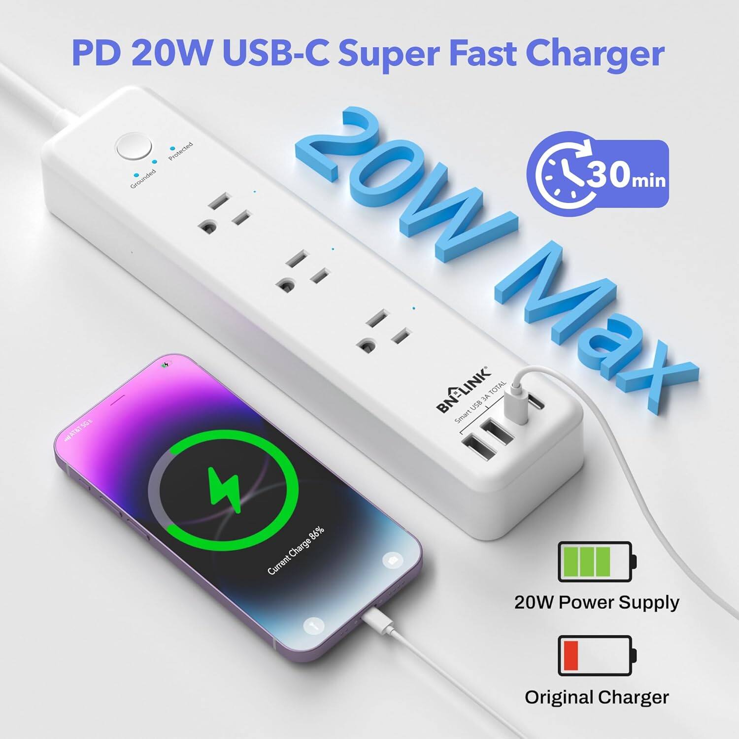 PD 20W USB-C Super Fast Charger  
20W Max  
30 min  
86% Charge  
20W Power Supply  
Original Charger