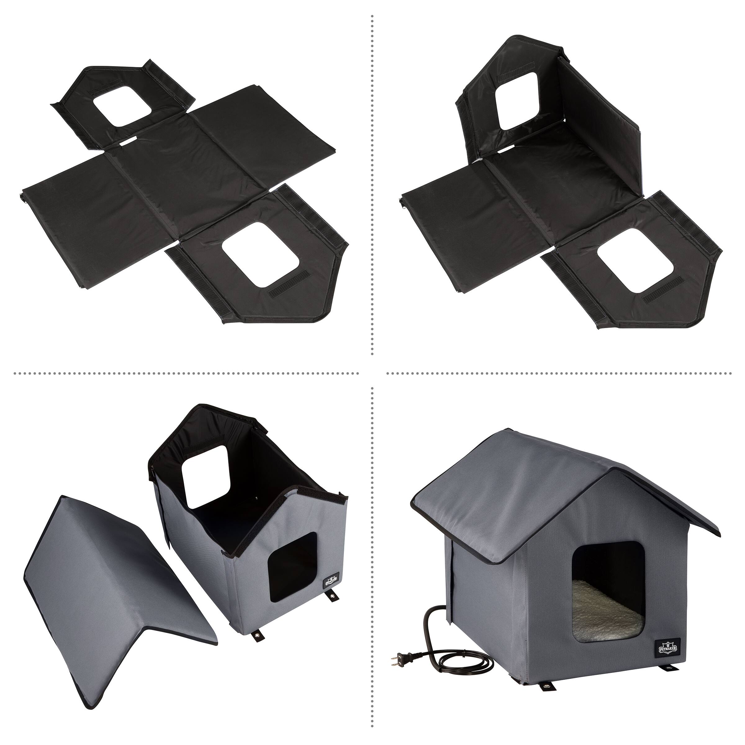 Alt View 3. PetMaker - Heated Cat House Double-Door Cat Bed with Zippered Roof, Pet Heating Pad, and Sherpa Cover for Garage or Porch.