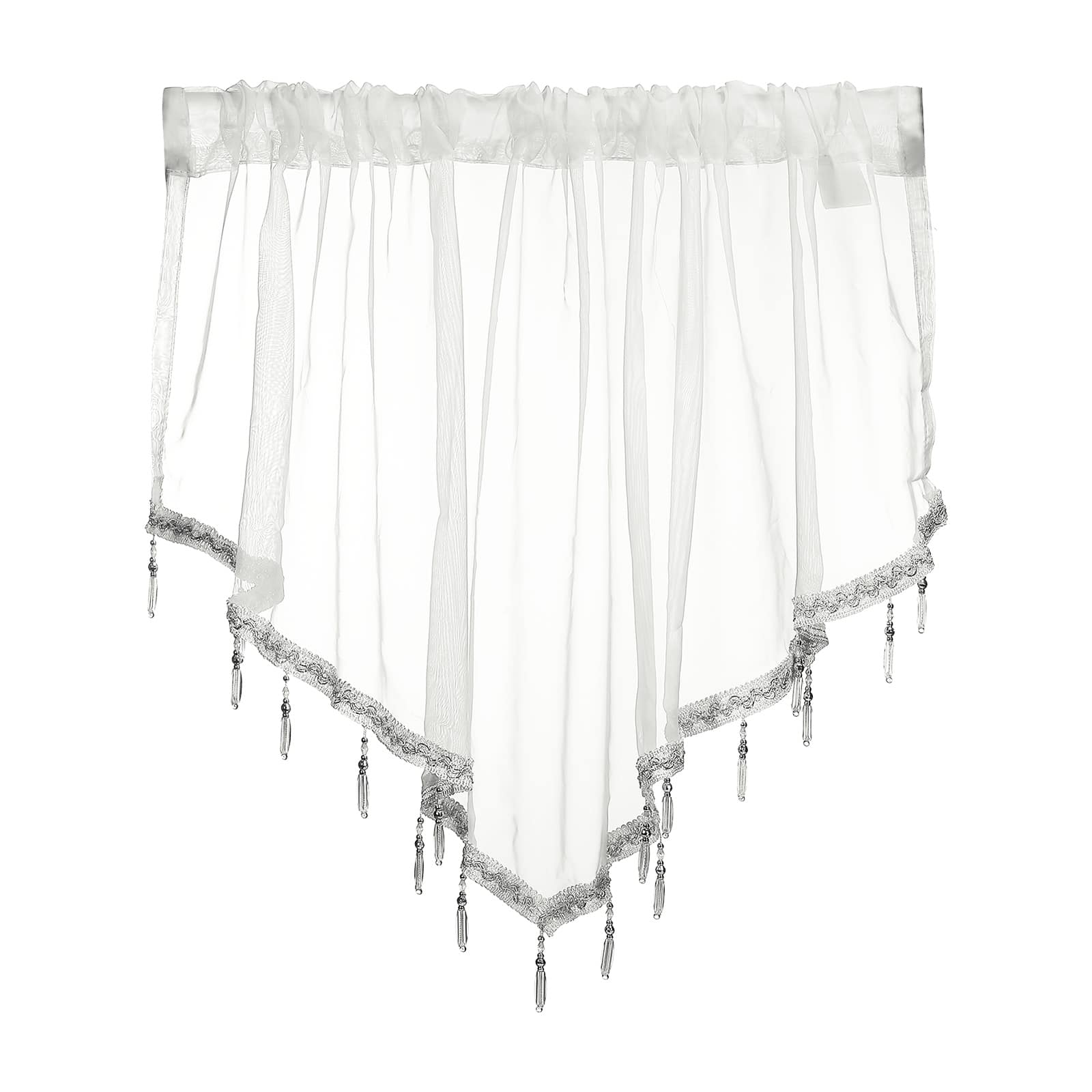 Unique Bargains - Window Valance Curtains, 51x24 Inch, Beaded Triangle, Light Filtering Sheer for Bedroom Bathroom Living Room - White price history on PriceWatchPro