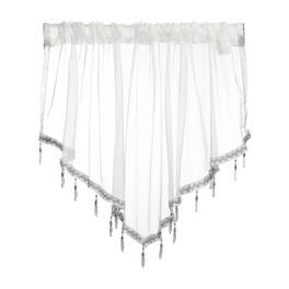 Unique Bargains - Window Valance Curtains, 51x24 Inch, Beaded Triangle, Light Filtering Sheer for Bedroom Bathroom Living Room - White