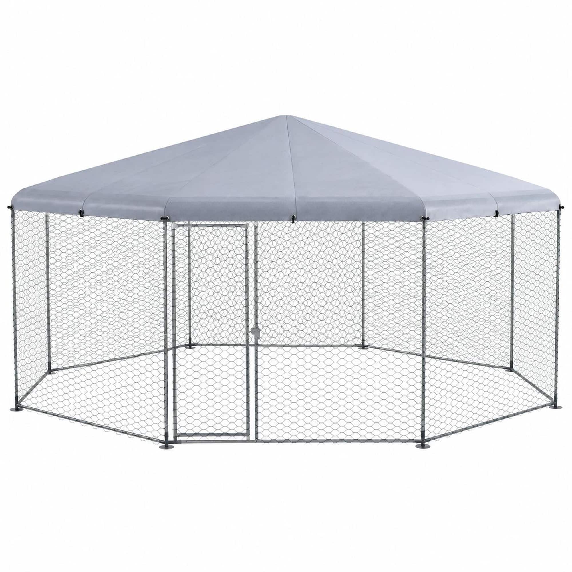 RYHNUYNE - 17 ft x 15.7 ft x 9 ft Walk-In Metal Chicken Coop, Waterproof Anti-UV Cover, Lockable Door, Rust-Resistant Frame