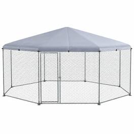 RYHNUYNE - 17 ft x 15.7 ft x 9 ft Walk-In Metal Chicken Coop, Waterproof Anti-UV Cover, Lockable Door, Rust-Resistant Frame