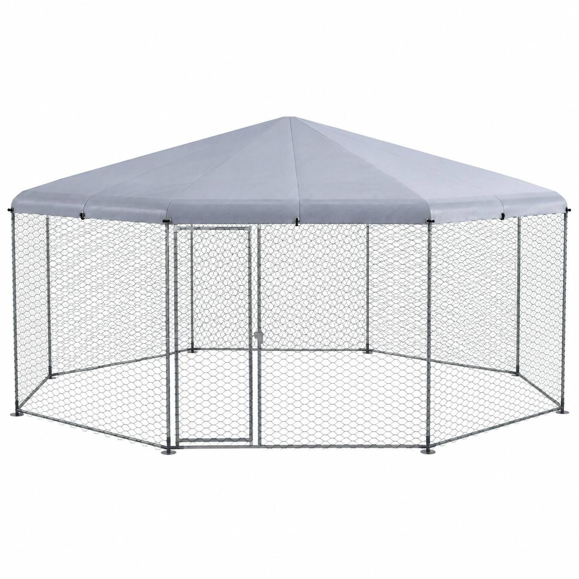 Front. RYHNUYNE - 17 ft x 15.7 ft x 9 ft Walk-In Metal Chicken Coop, Waterproof Anti-UV Cover, Lockable Door, Rust-Resistant Frame.