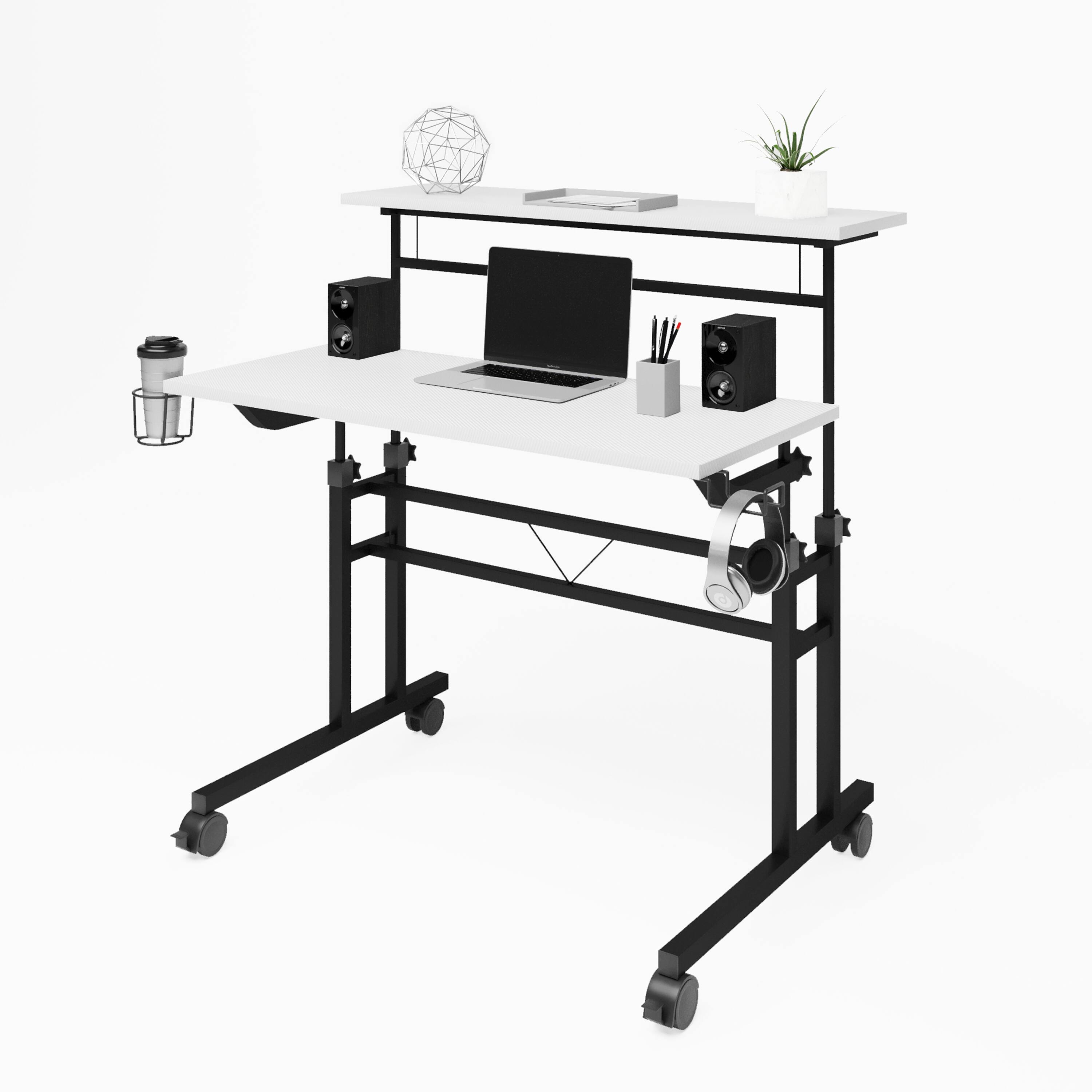 Front. Spaco - Spaco Rolling Writing Desk with Height Adjustable Desktop and Moveable Shelf, for Home Office - White.