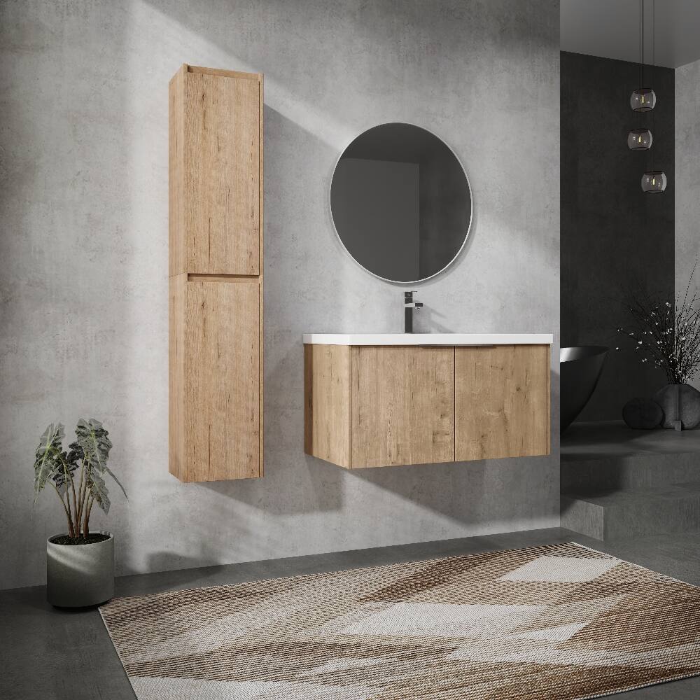 Back. Loheer - Loheer 36 inch wall mounted bathroom vanity Set Imitative Oak - Imitative Oak.