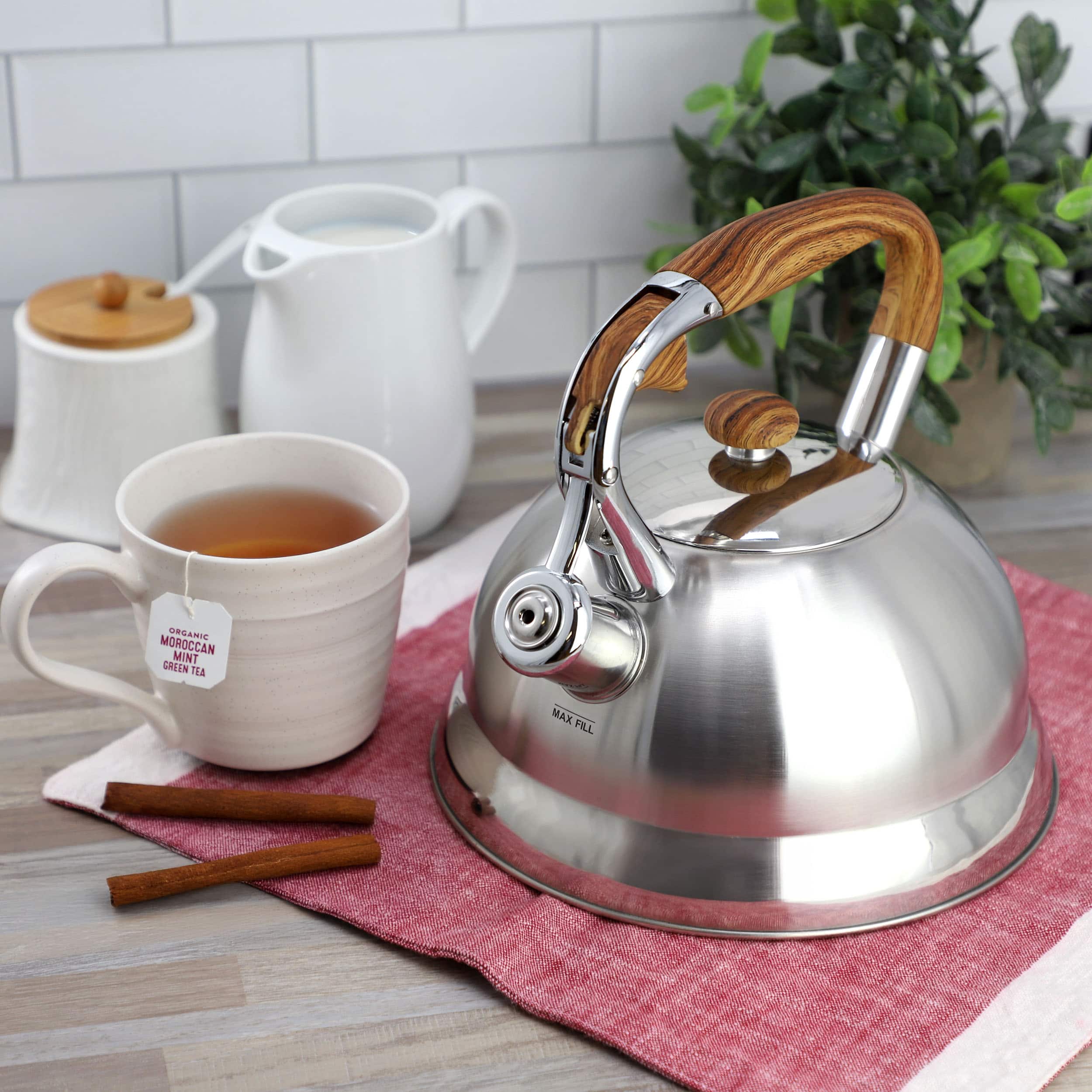 Mr. Coffee Woodmont 2 Quart Stainless Steel Stovetop Whistling Tea