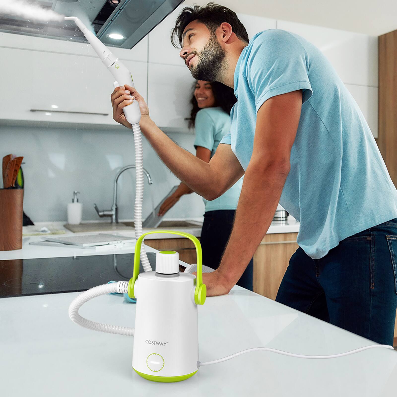 Alt View 1. Costway - Costway Handheld Steam Cleaner, 1000W Portable Pressurized Steamer, Multipurpose Steam Cleaning Machine for Kitchen - Green/White.