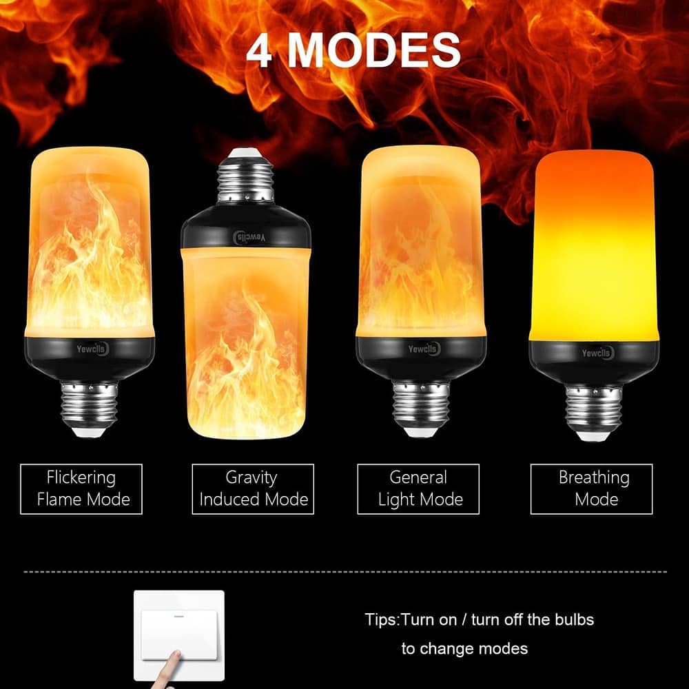 MOSZAR LLC - 2-Pack Flame Light Bulbs, E26, 4 Modes Flickering for Halloween & Christmas Indoor/Outdoor Party Decor