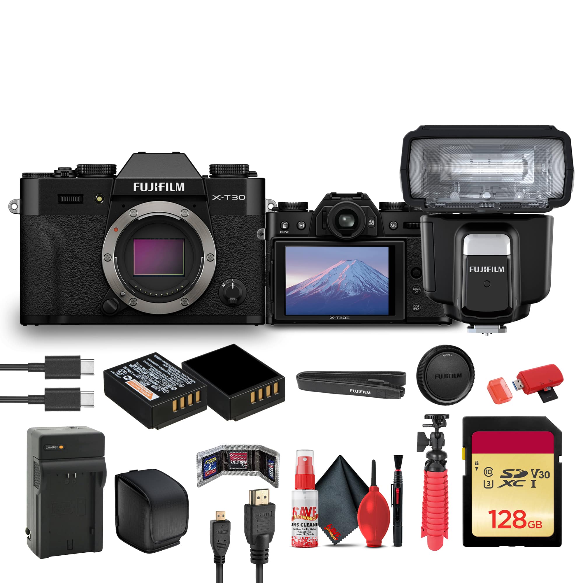 Fujifilm - X-T30 III Mirrorless Camera (Black) + EF-60 Shoe Mount Flash + More