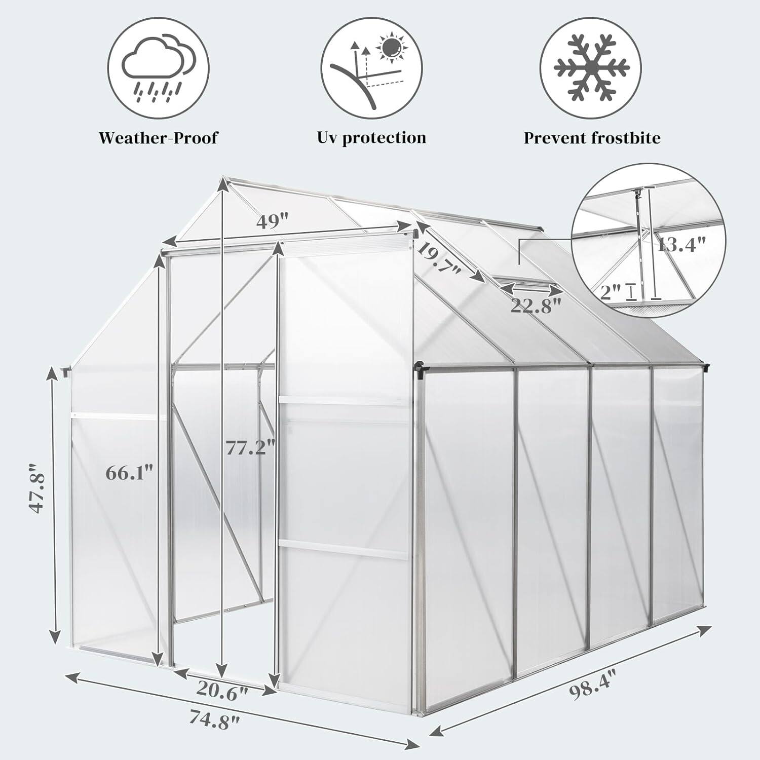 Weather-Proof Uv protection Prevent frostbite

49" 19.7" 22.8" 3.4" 2" 47.8" 66.1" 77.2" 20.6" 74.8" 98.4"