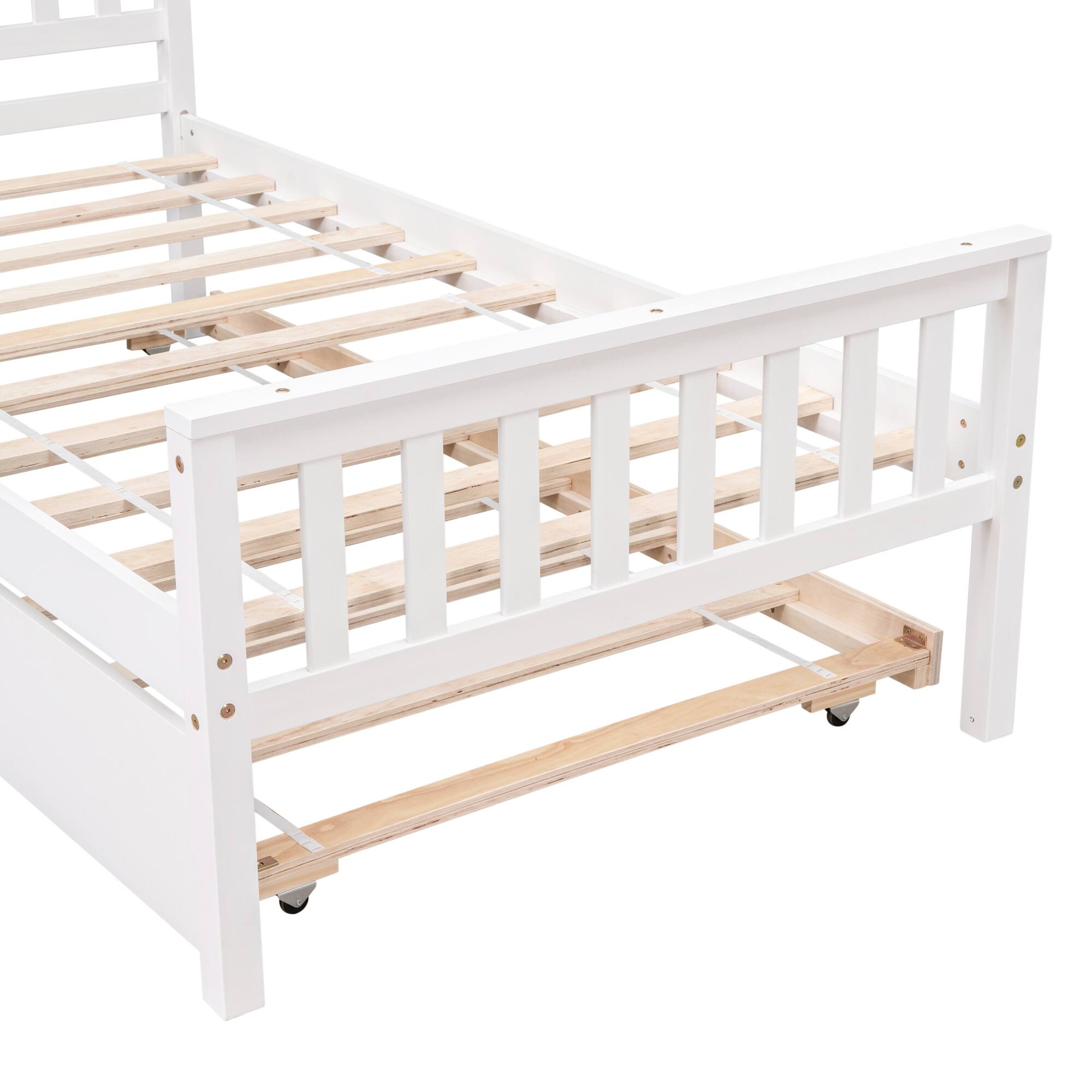 Alt View 1. GOODSILO - Space-Saving Twin Platform Bed Frame with Pull-Out Trundle and Headboard for Compact Living Areas - White.