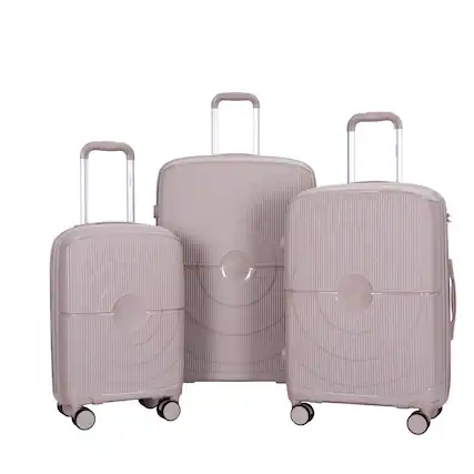 Front. Ecooso - Luggage Set 3 Piece, PP Hardshell Suitcase Set with Double Spinner Wheels and TSA Lock, Lightweight Durable (20/24/28) - Greige.