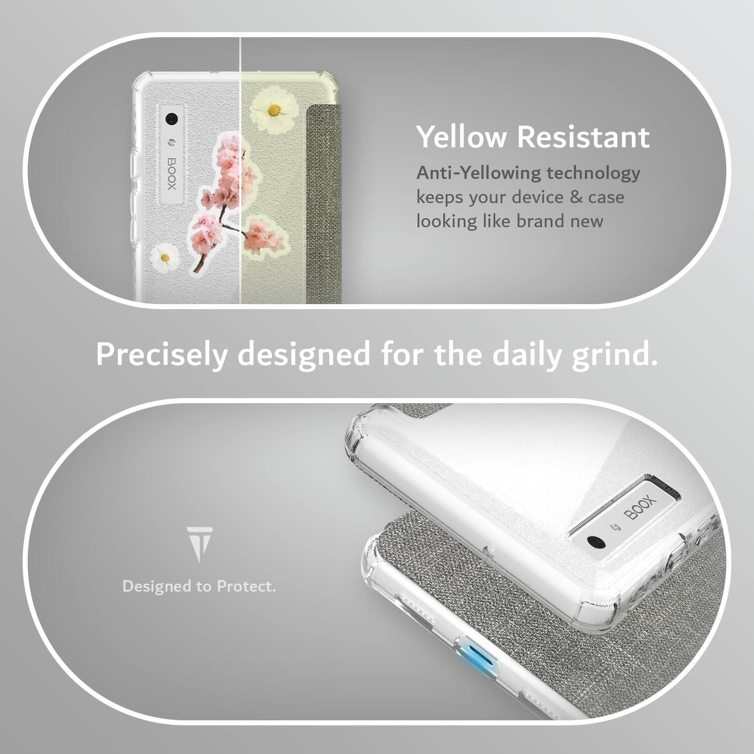BOOX Yellow Resistant Anti-Yellowing technology keeps your device & case looking like brand new. Precisely designed for the daily grind. BOOX Designed to Protect.
