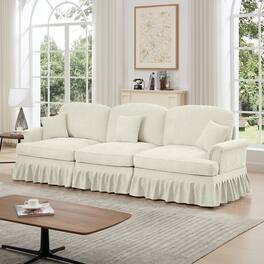 Anysun - Mid-Century Chenille 3-Seat Sofa - Flared Arms, Ruffled Skirt & Spindle Legs for Living Room - Beige