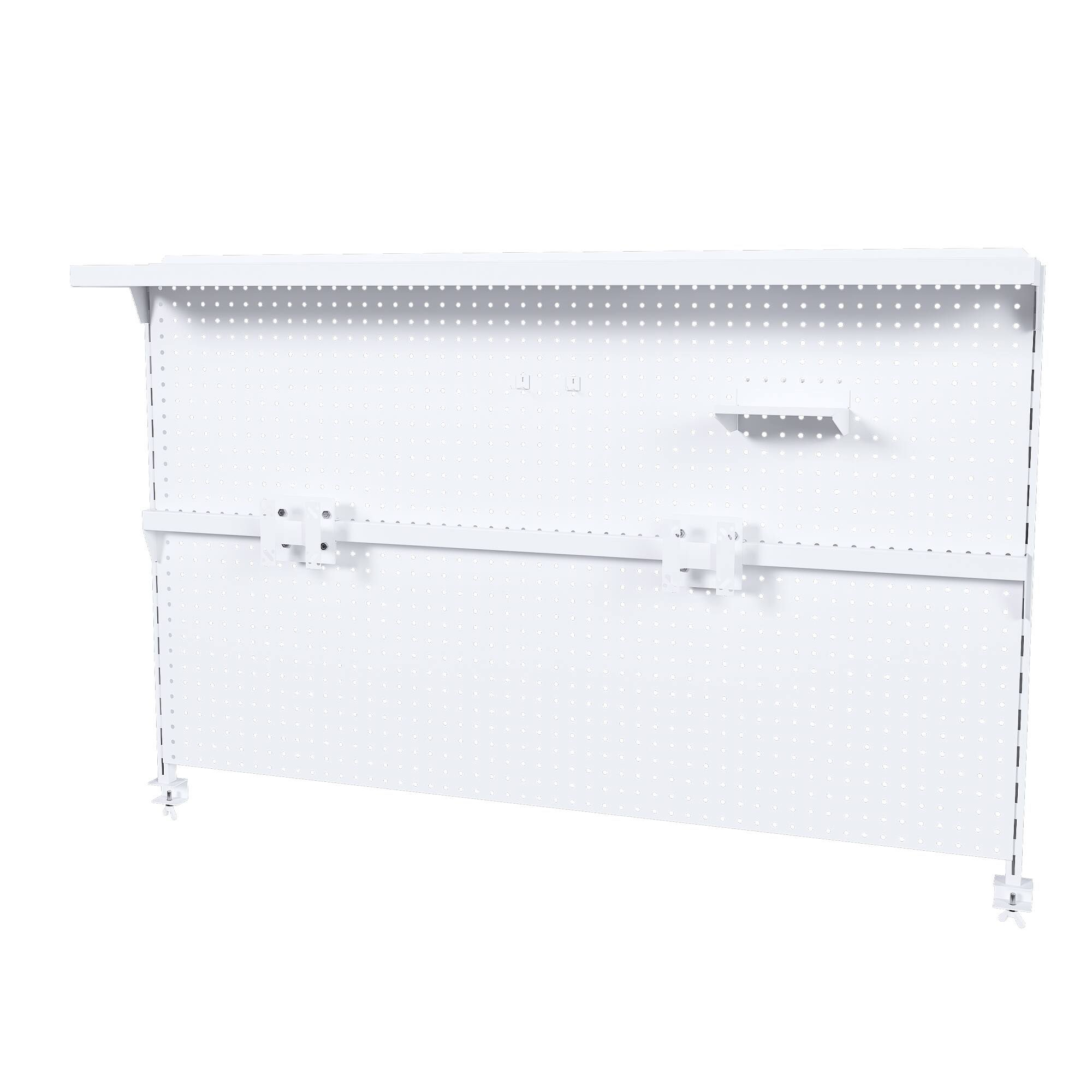 Angle. PexFix - Dual Monitor Stand with Privacy Panel, 59" Metal Pegboard Desk Organizer for Gaming & Office Setup - White.