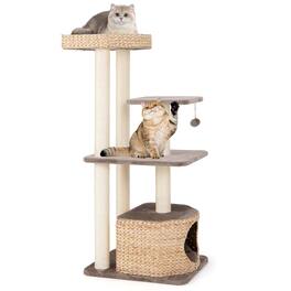 Gymax - 52'' Cattail Cat Tower w/ Sisal Scratching Posts Perch Dangling Ball Cat Tree - GYM15018