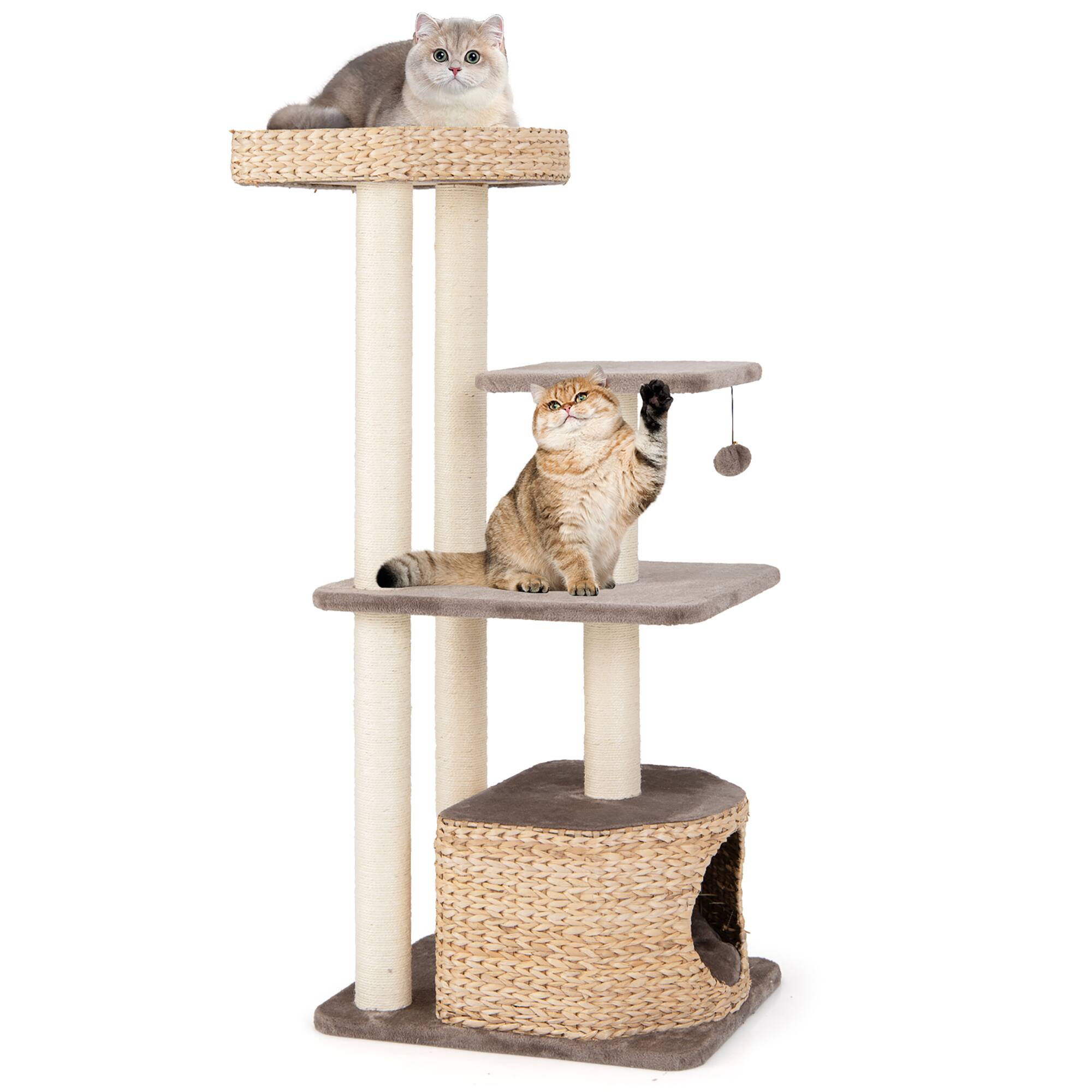 Front. Gymax - Gymax 52'' Cattail Cat Tower w/ Sisal Scratching Posts Perch Dangling Ball Cat Tree - GYM15018.